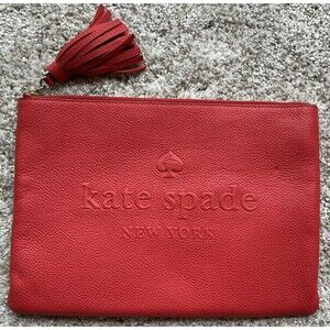 New Kate Spade Red Larchmont Ave Leather Cutch/Cosmetic Bag EUC
